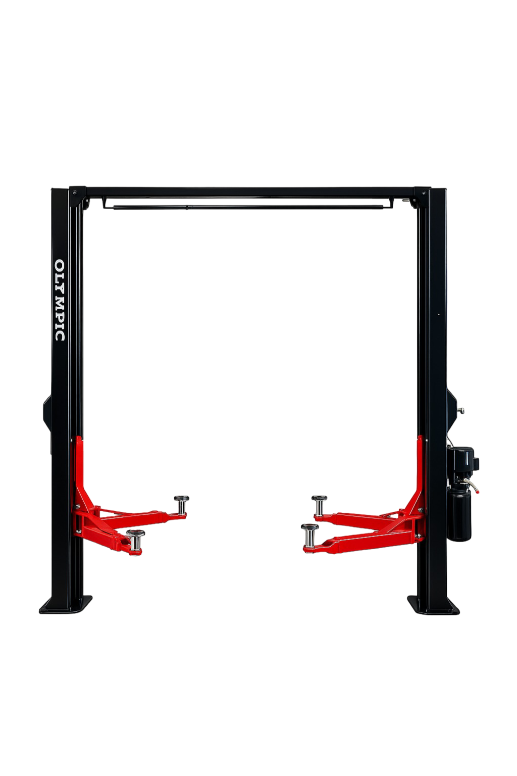 Model: Olympic 2PCFXL-10 / 10,000‐lb. / Symmetric Clear floor / Single Point Lock Release / 3-Stage Arms / 3-Stage Foot Pads / 153″ H X 135″ W 10-Year Warranty / SHIPS FREE!