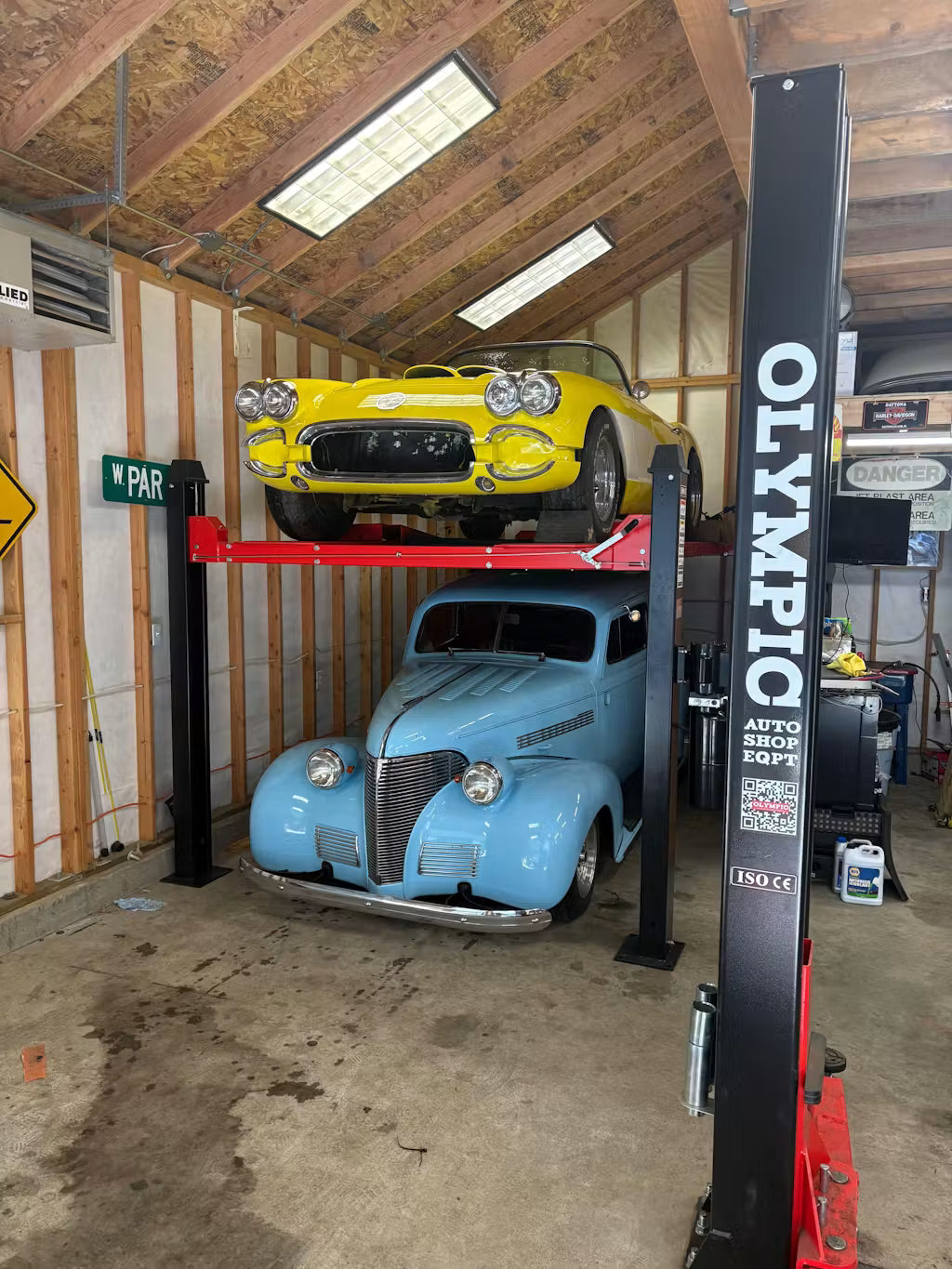 Olympic vehicle lift installed in a working shop