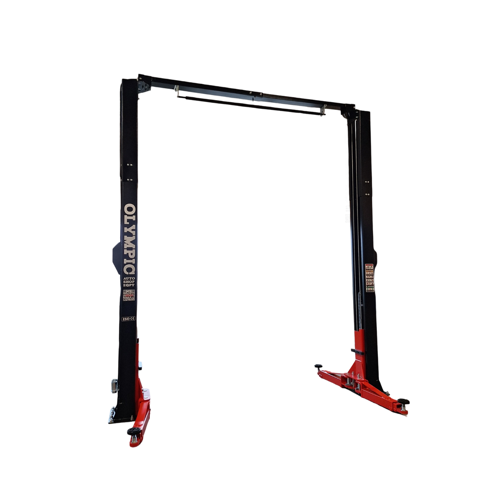 Model: Olympic 2PCFHD-12 / 12,000‐lb. HDXL / Symmetric Post / Clear floor / Single Point Lock Release / 3-Stage Arms / 3-Stage Foot Pads / 174″ H X 156″ W / 10-Year Warranty / SHIPS FREE!