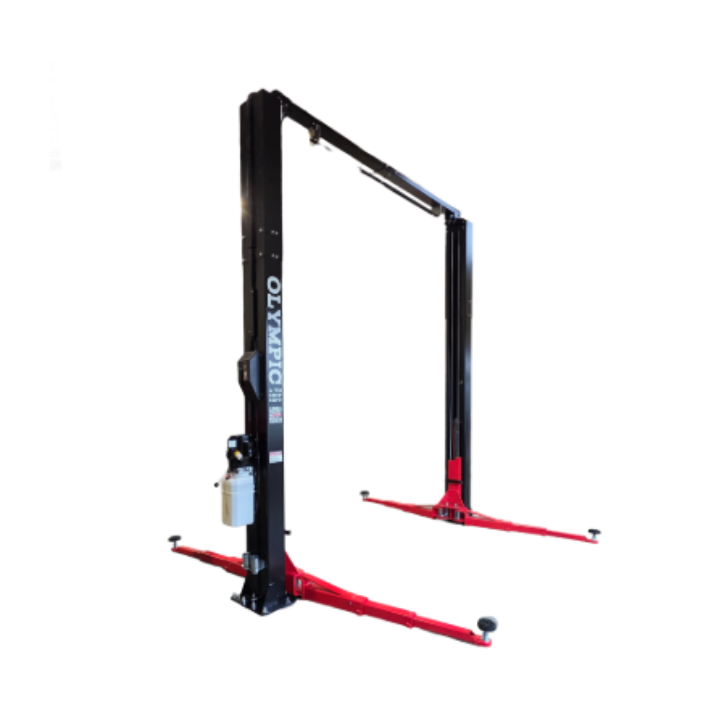 Model: Olympic 2PCFXL-10 / 10,000‐lb. / Symmetric Clear floor / Single Point Lock Release / 3-Stage Arms / 3-Stage Foot Pads / 153″ H X 135″ W 10-Year Warranty / SHIPS FREE!