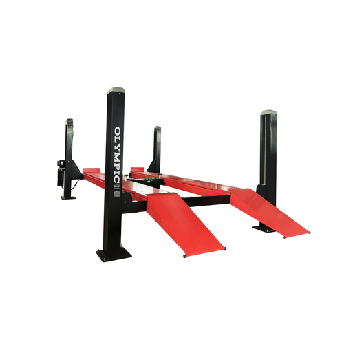 Model: Olympic 4PHDXLA-14 / Alignment Lift / 14,000-lb. Capacity Car & Truck Maintenance / Adjustable Runway / Turntables / Slip Plates / 138″ W X 246″ L 10-Year Warranty / SHIPS FREE! OLYMPIC EQUIPMENT