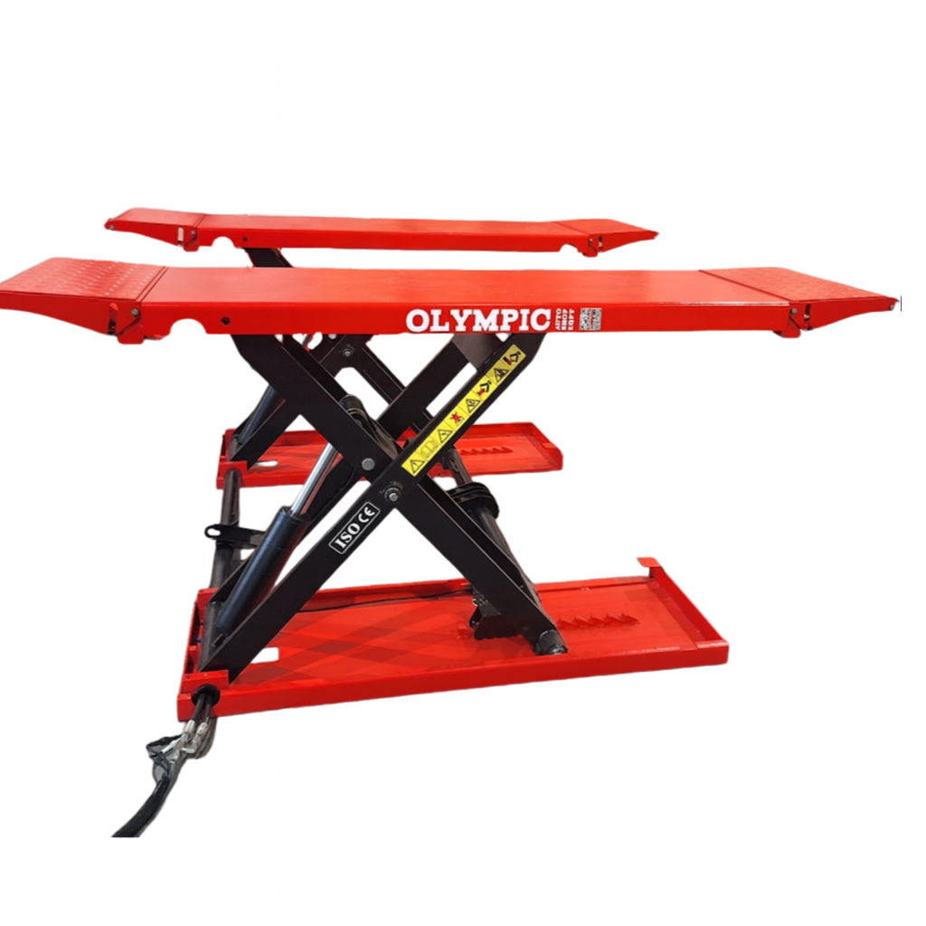 Model: Olympic MRSL-75 / 7,500 Portable Mid-Rise Scissor Lift / Dual Cylinders / Pneumatic Lock Release / 7-Year Warranty / SHIPS FREE!