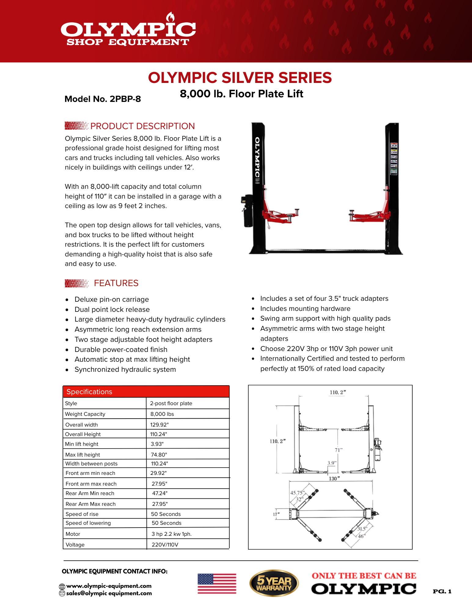 Model: 2PBP-8 / 8,000-lb Silver Series Base Plate 2-Post Lift