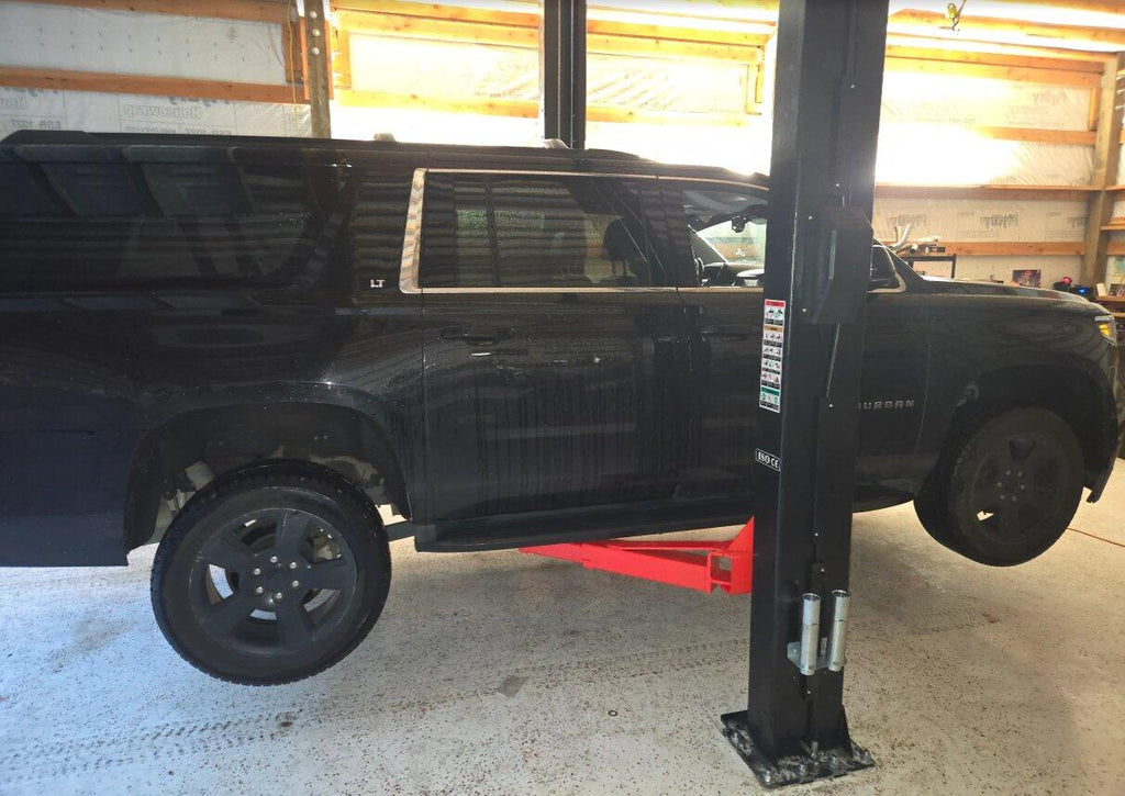 Olympic 2PCF-9 9,000 lb 2-Post Clear Floor Car Lift – Symmetric Arms, 2-Stage Adapters, 10-Year Warranty