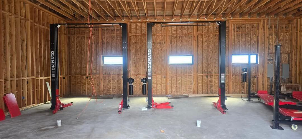 Olympic 2PCF-9 9,000 lb 2-Post Clear Floor Car Lift – Symmetric Arms, 2-Stage Adapters, 10-Year Warranty