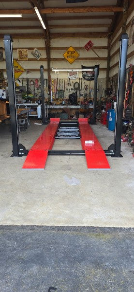 Model: 4PML-8A / 8,000 lb. Gold Series Portable Vehicle Storage Lift / Caster Arms / Drip Trays / Tool Tray / 10-Year Warranty / 108″ W X 198″ L