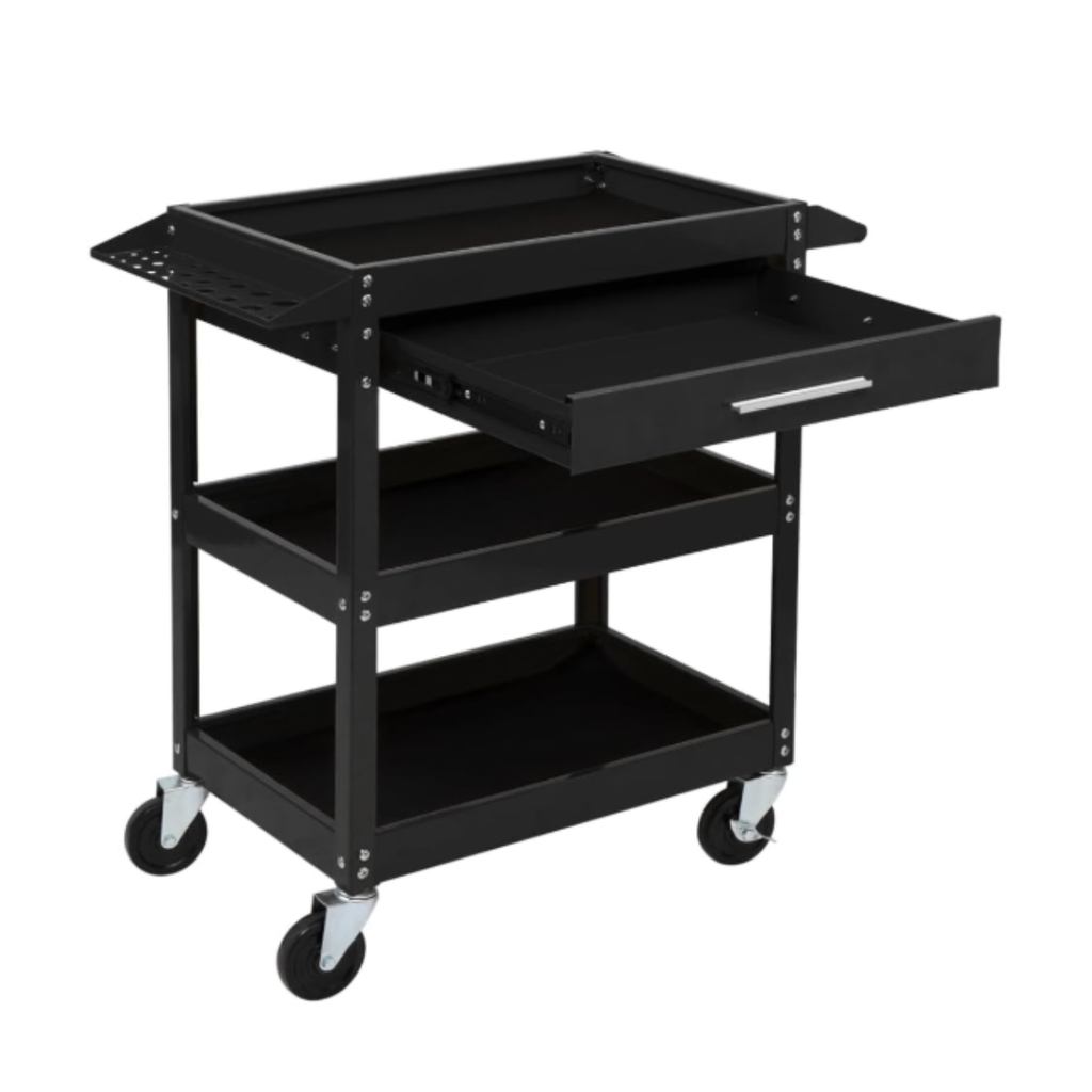 TC-330: 3 Tier Rolling Tool Cart with Drawer, Tool Service Cart on Wheels w/2 Brake, 330 LBS Capacity