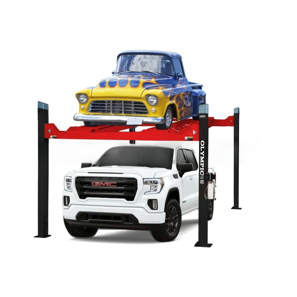 Model: 4PHR-9 / 9,000 lb. Gold Series High-Rise Car Storage Lift / Portable / Extra Wide / Extra Long / 82″ Lift Height / 10-Year Warranty /112″ W X 219″ L