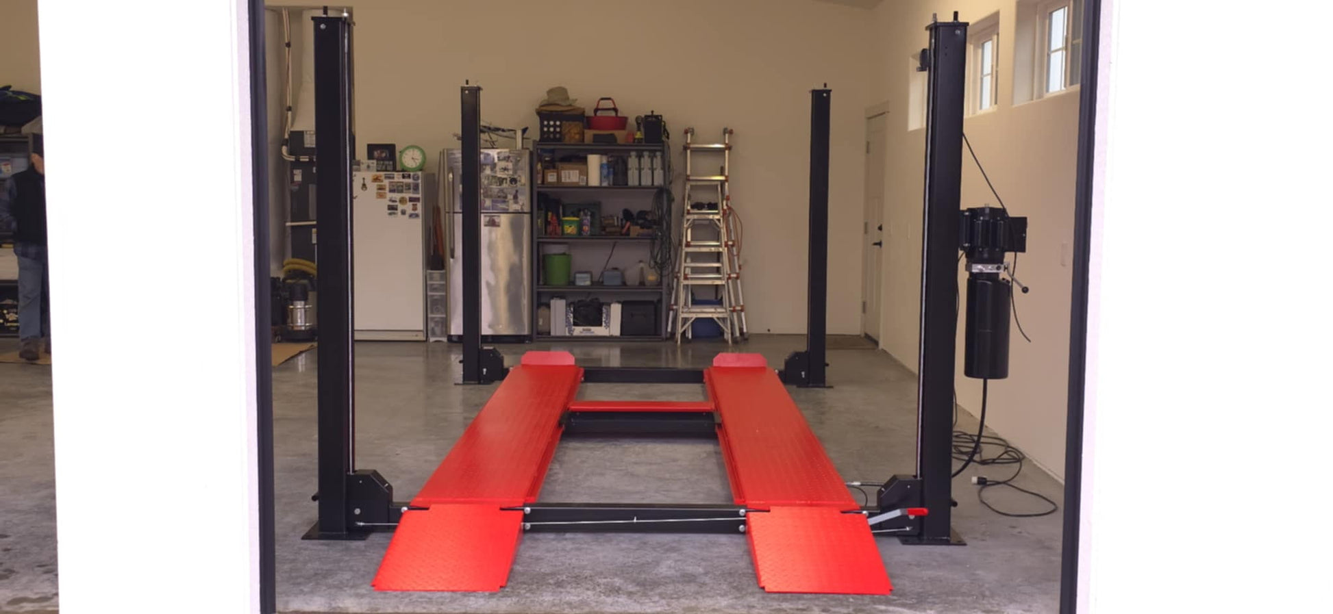 Model: 4PHR-9 / 9,000 lb. Gold Series High-Rise Car Storage Lift / Portable / Extra Wide / Extra Long / 82″ Lift Height / 10-Year Warranty /112″ W X 219″ L