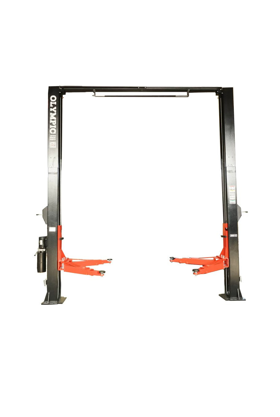 Model: Olympic 2PCF-9 / 9,000‐lb. / Symmetric Post Clear floor / Dual Point Lock Release / 2-Stage Arms / 2-Stage Foot Pads / 142″ H X 129″ W / 10-Year Warranty / SHIPS FREE!