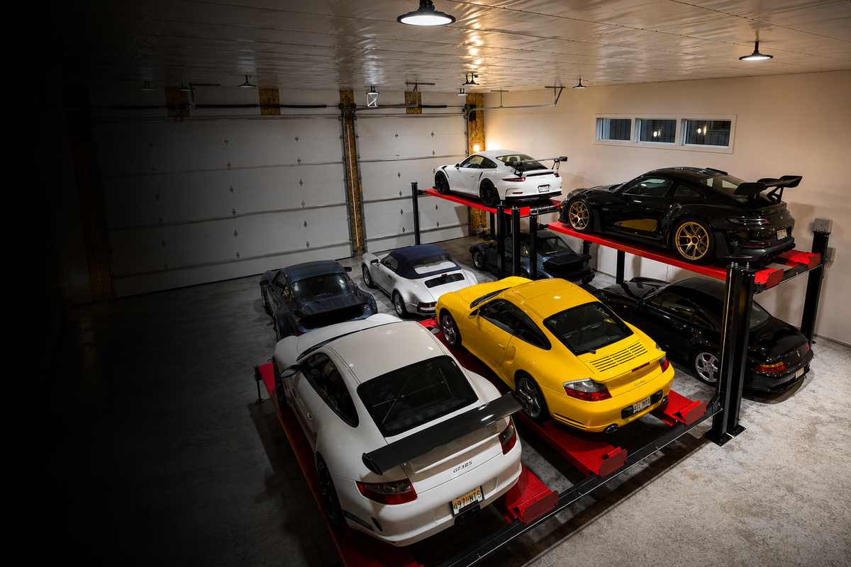 Olympic Equipment automotive lifts in a professional garage