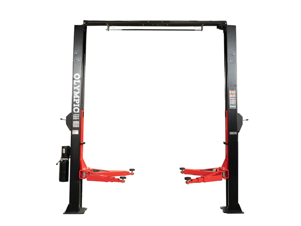 Model: Olympic 2PDDA-10 / 10,000 lb. / Asymmetric-Symmetric Post Design / Direct Drive / Single Point Lock / Long Reach Extension Arms / 3-Stage Foot / 153″ H X 145″ W / 10-Year Warranty / SHIPS FREE!