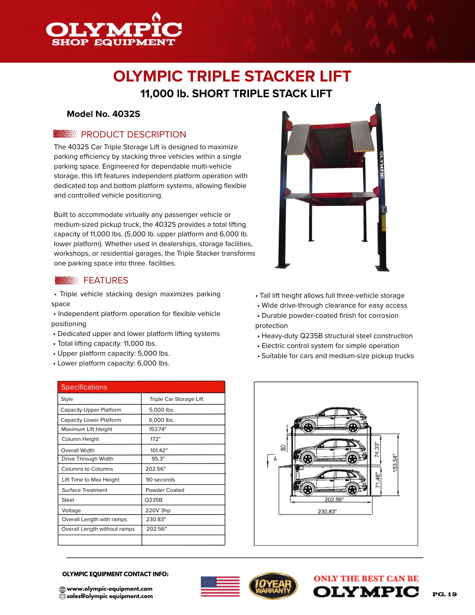 Olympic 4032S Three-Level 3-Car Storage Lift - Dual-Capacity 5,000 / 6,000 lb. Platforms | Standard Size | 10-Year Warranty | Free Shipping