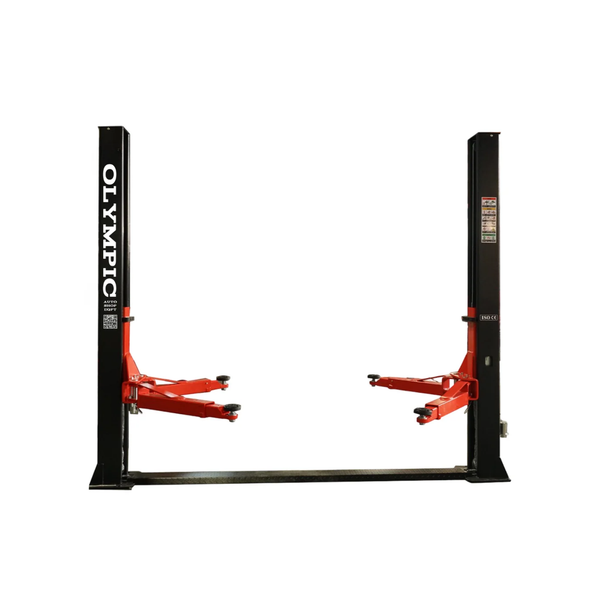 Model: Olympic 2PBP-10 / 10,000‐lb. Base Plate 2-Post Lift / Dual Point Lock Release / 2-Stage Arms / 2-Stage Foot Pads / 110″ H X 130″ W / 10-Year Warranty / SHIPS FREE!