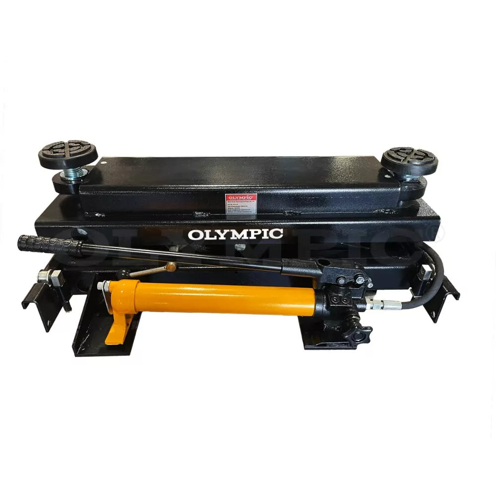 Model: JVCJ-6 / 6,000 lb. Center Bridge Jack For 4-Post Lifts / Manual Hydraulic Hand Pump Actuated / Adjustable Arms (Universal Fitment) / For Lifts with “J” Rails / 5-Year Warranty