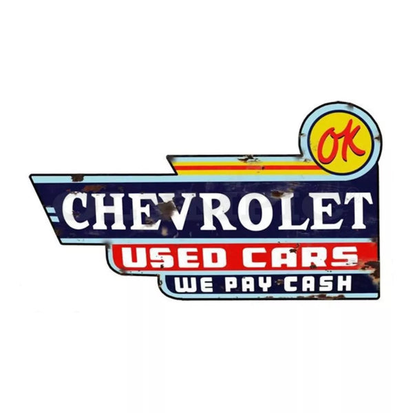 Model: O-RVG4854S / Chevrolet Used Cars Cutout Vintage Metal Sign 23.5×13