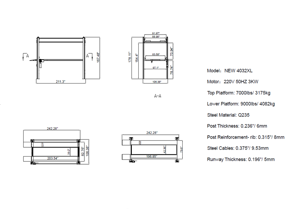 Olympic 4032-XL triple vehicle storage lift with three parking levels