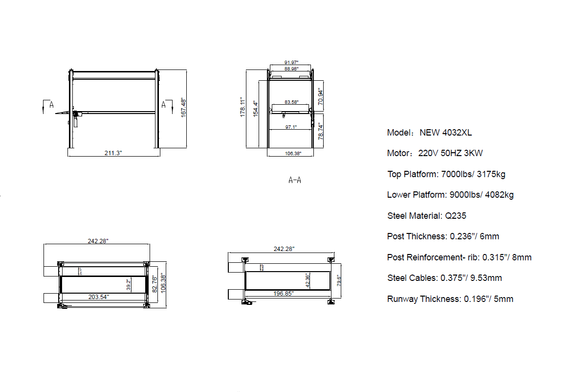 Olympic 4032-XL triple vehicle storage lift with three parking levels
