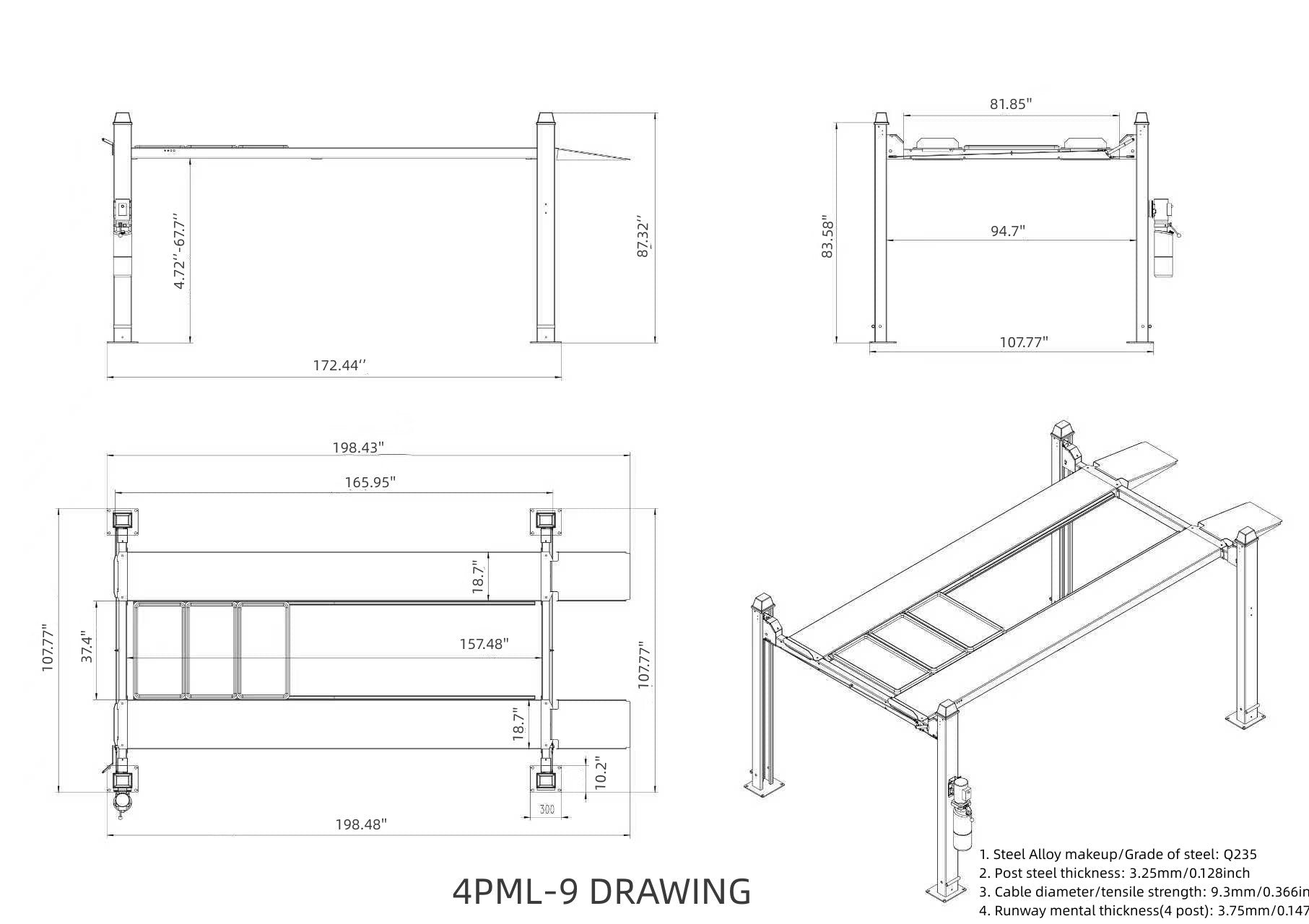 Olympic 4PML-9 drive-through portable automotive car lift
