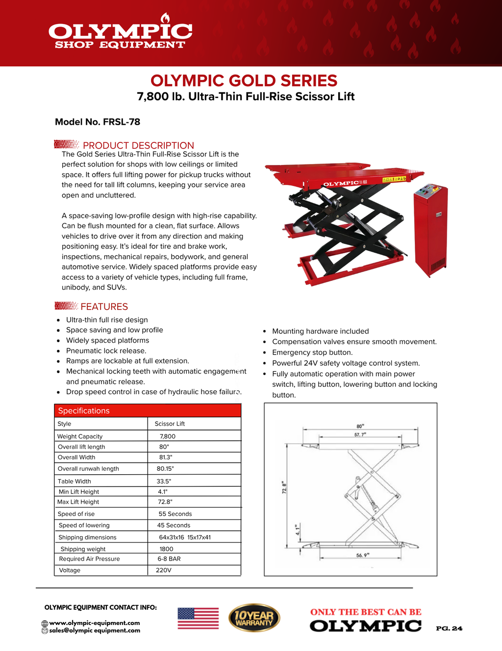 Olympic FRSL-78 ultra-thin scissor vehicle lift