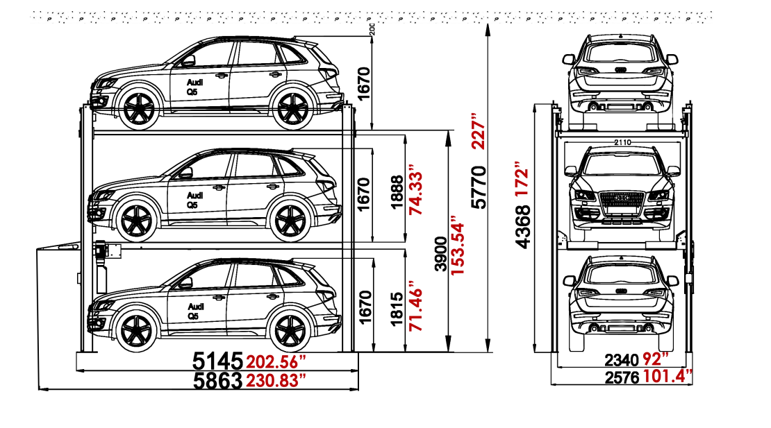 Olympic 4032S Three-Level 3-Car Storage Lift - Dual-Capacity 5,000 / 6,000 lb. Platforms | Standard Size | 10-Year Warranty | Free Shipping