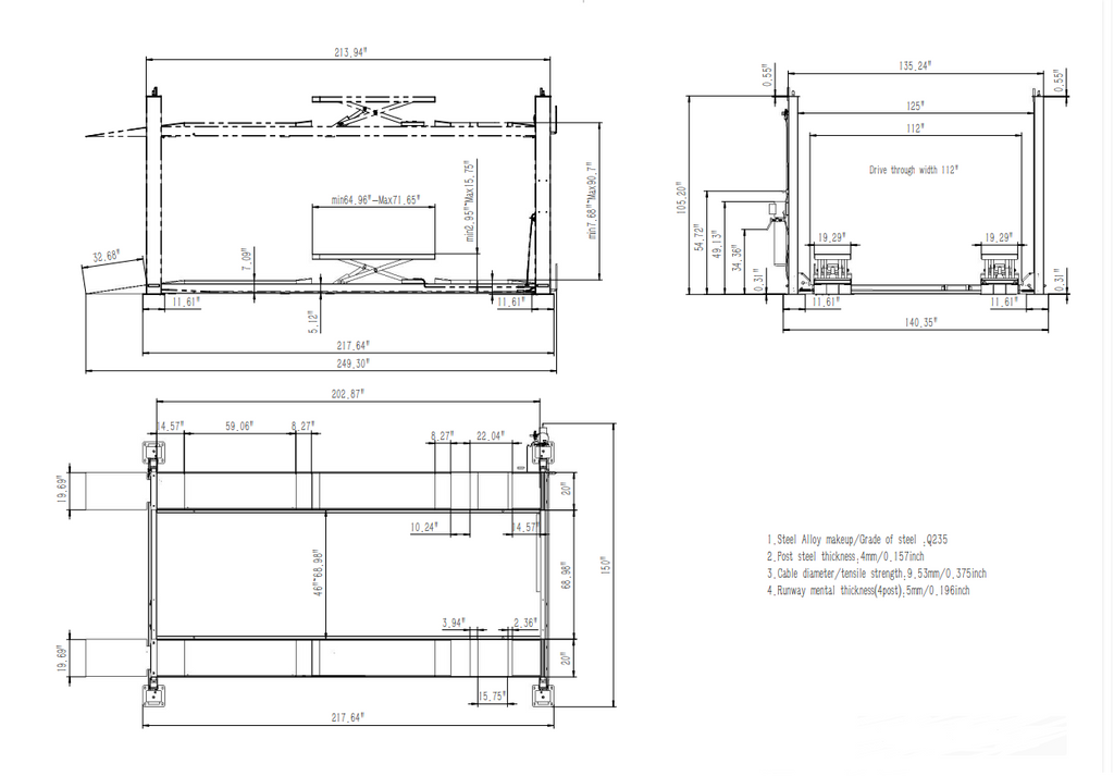 Model: Olympic 4PXLA-10 / “The Dually” Alignment lift with Built-in Scissor Jacks 10,000 lb. Maintenance & Storage Lift / Adjustable Width Runway / 84″ Storage Space / 125″ Between Posts / 229″ Platform Length / 10-Year Warranty / SHIPS FREE!