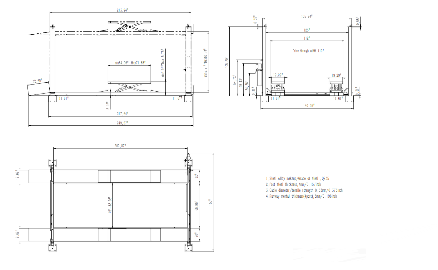 Model: Olympic 4PXL-10B / “The Dually” Portable lift with Built-in Scissor Jacks 10,000 lb. Maintenance & Storage Lift / Adjustable Width Runway / 84″ Storage Space / 125″ Between Posts / 229″ Platform Length / 10-Year Warranty / SHIPS FREE!