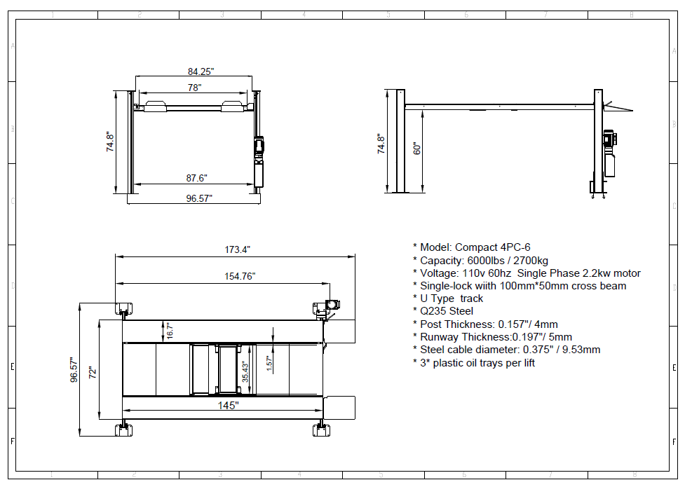 "The "Little Buddy" Compact Portable 6,000 lb. Maintenance & Storage Lift / 96.57″ W X 173″ L / 10-Year Warranty / SHIPS FREE!