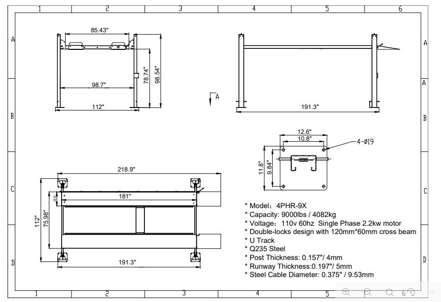 Model: Olympic 4PHR-9X / 9,000 lb. High-Rise Car Storage Lift / Portable / Extra Wide / Extra Long / 78" Storage Space / 112″ W X 220″ L / 10-Year Warranty / SHIPS FREE!