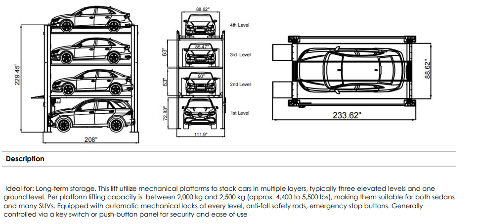 "The Four Stacker" Four-Level Car Storage Lift - Triple-Capacity 5,500 / 4,400 / 4.400 lb. Platforms | 10-Year Warranty | Free Shipping