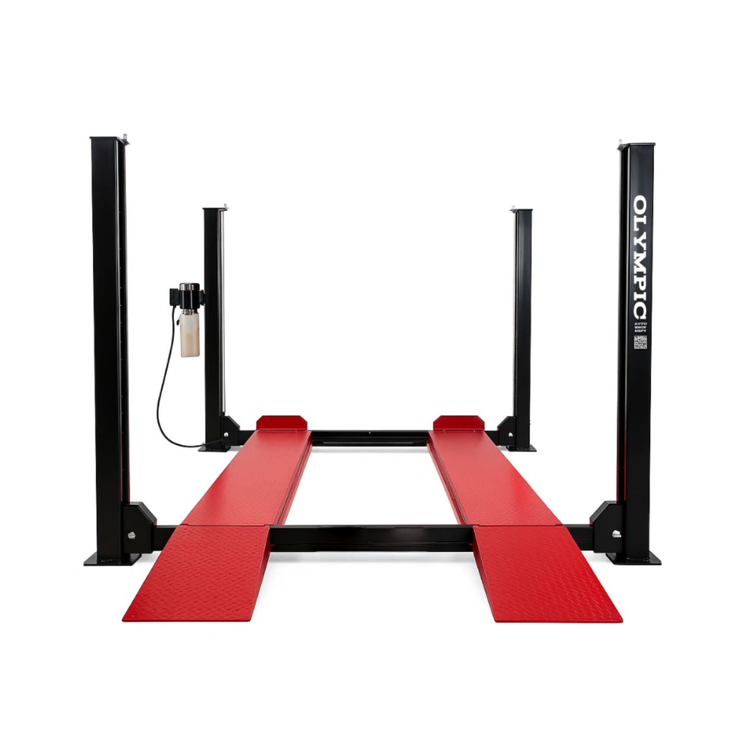 Model: Olympic 4PHR-9X / 9,000 lb. High-Rise Car Storage Lift / Portable / Extra Wide / Extra Long / 87″ Lift Height / 112″ W X 219″ L / 10-Year Warranty / SHIPS FREE!