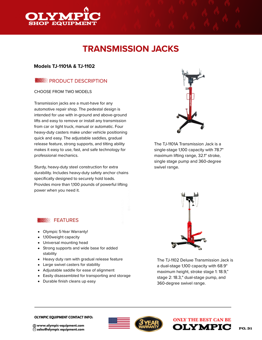 Model: TJ-1101A / Transmission Jack Single-Stage 1,100 LB Capacity