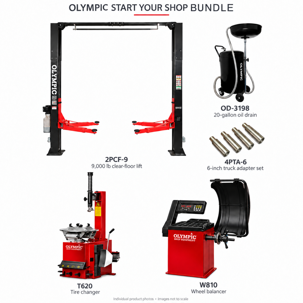Olympic Start Your Shop Bundle – 9,000 lb. Lift, Tire Changer, Wheel Balancer & Accessories