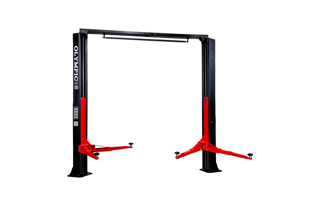 Model: Olympic 2PDDA-10 / 10,000 lb. / Asymmetric-Symmetric Post Design / Direct Drive / Single Point Lock / Long Reach Extension Arms / 3-Stage Foot / 153″ H X 145″ W / 10-Year Warranty / SHIPS FREE!