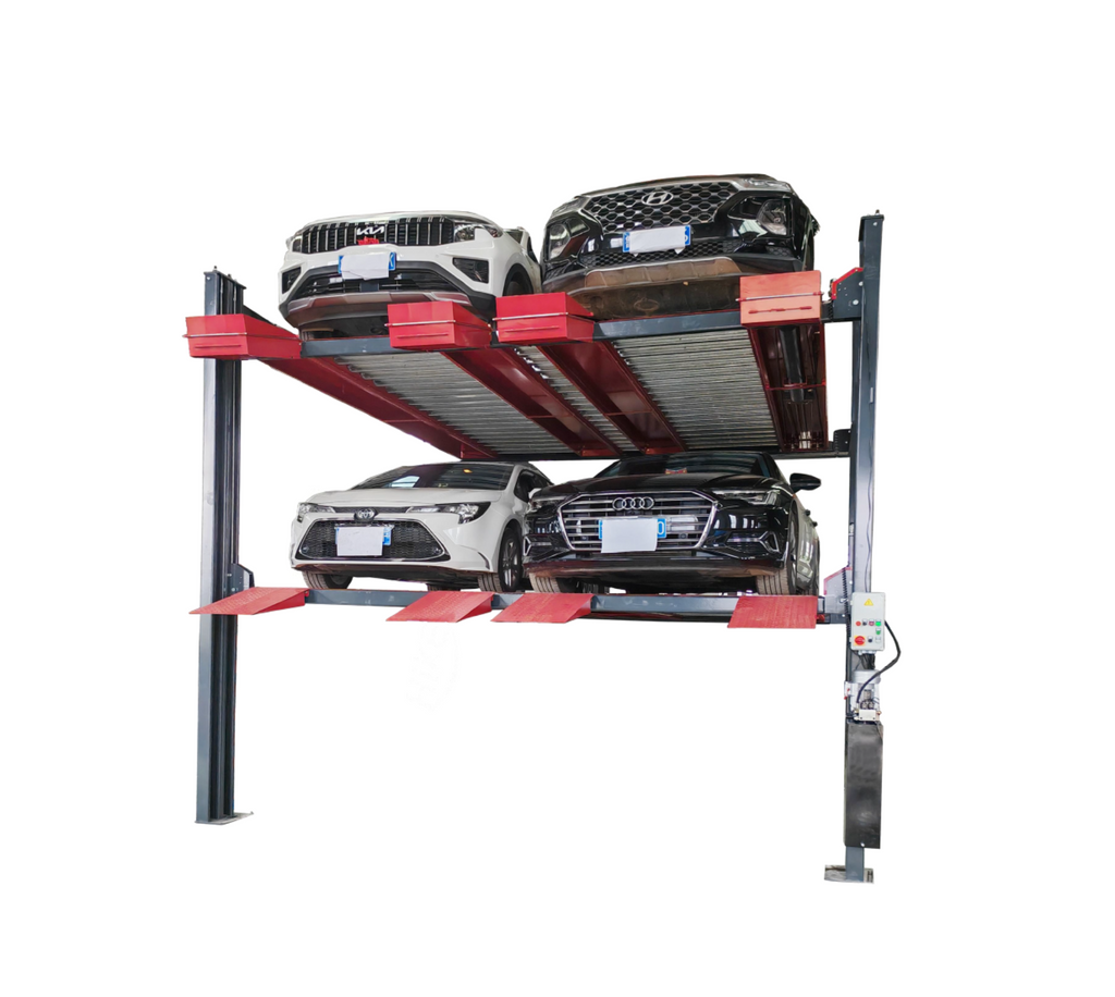 Model: 4032-6 / Three-Level 6-Car Storage Lift / 9,000 lb. Capacity Each Deck / 168" H X 212.4" W X 196.85" L / Ships Free