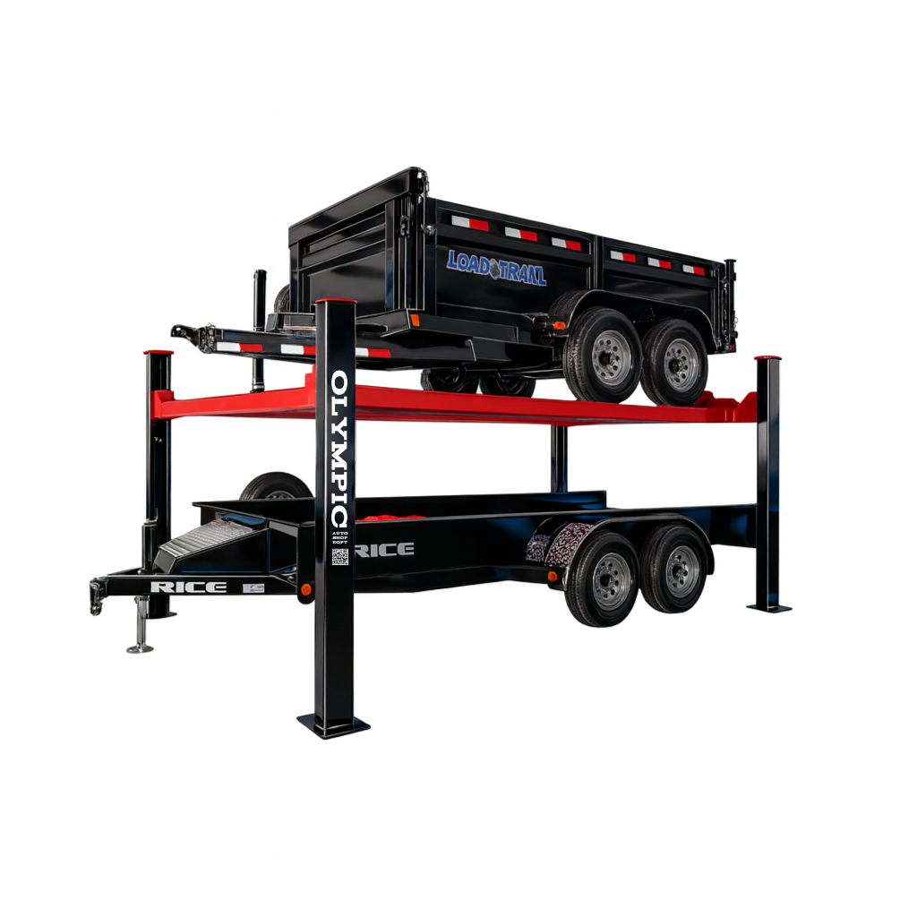 Model: 4PML-9B / 9,000 lb. Gold Series Extra-Wide Car & Trailer Storage Lift / Portable / Adjustable Width Runway / 10-Year Warranty / 137″ W X 199″ L