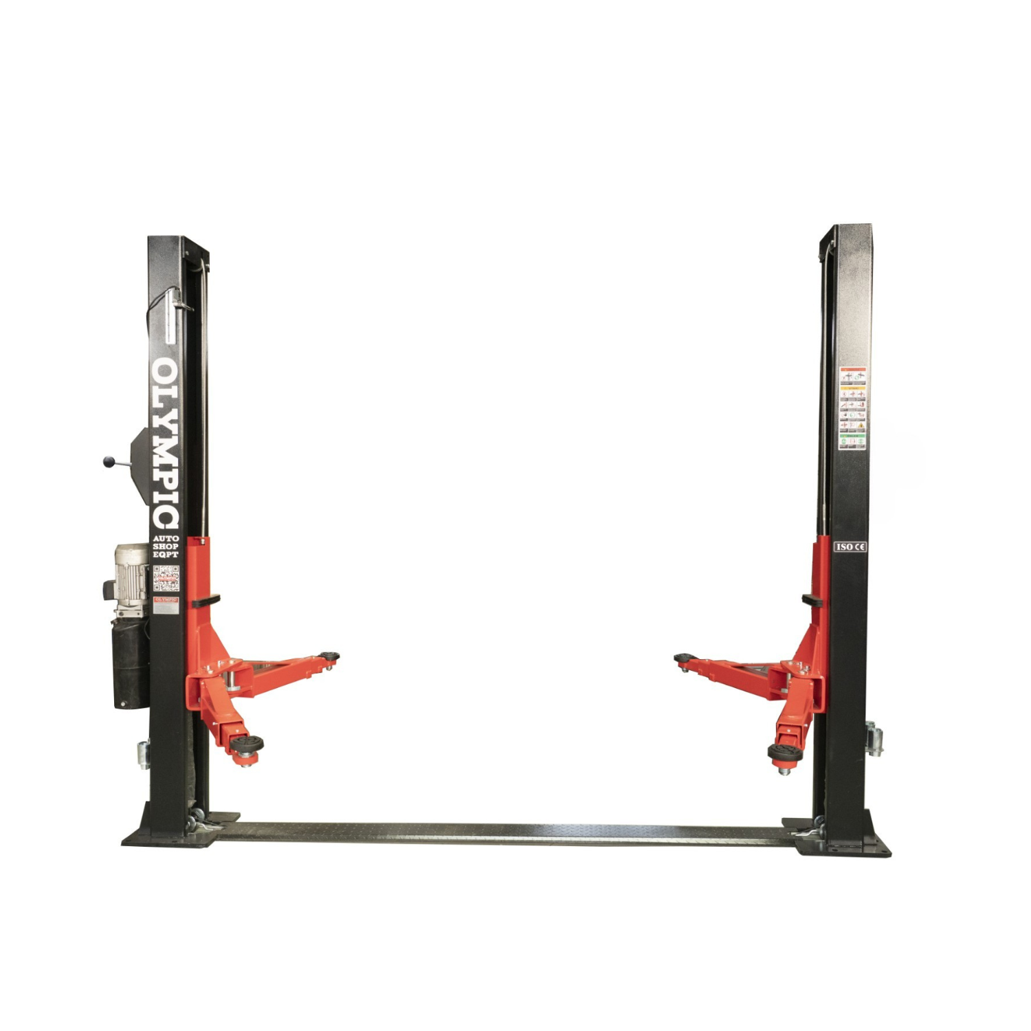 Model: Olympic 2PBPXW-10 / 10,000‐lb. / Extra Wide Base Plate 2-Post Lift / Single Point Lock Release / 3-Stage Arms / 3-Stage Foot Pads / 110″ H X 137″ W 10-Year Warranty / SHIPS FREE!